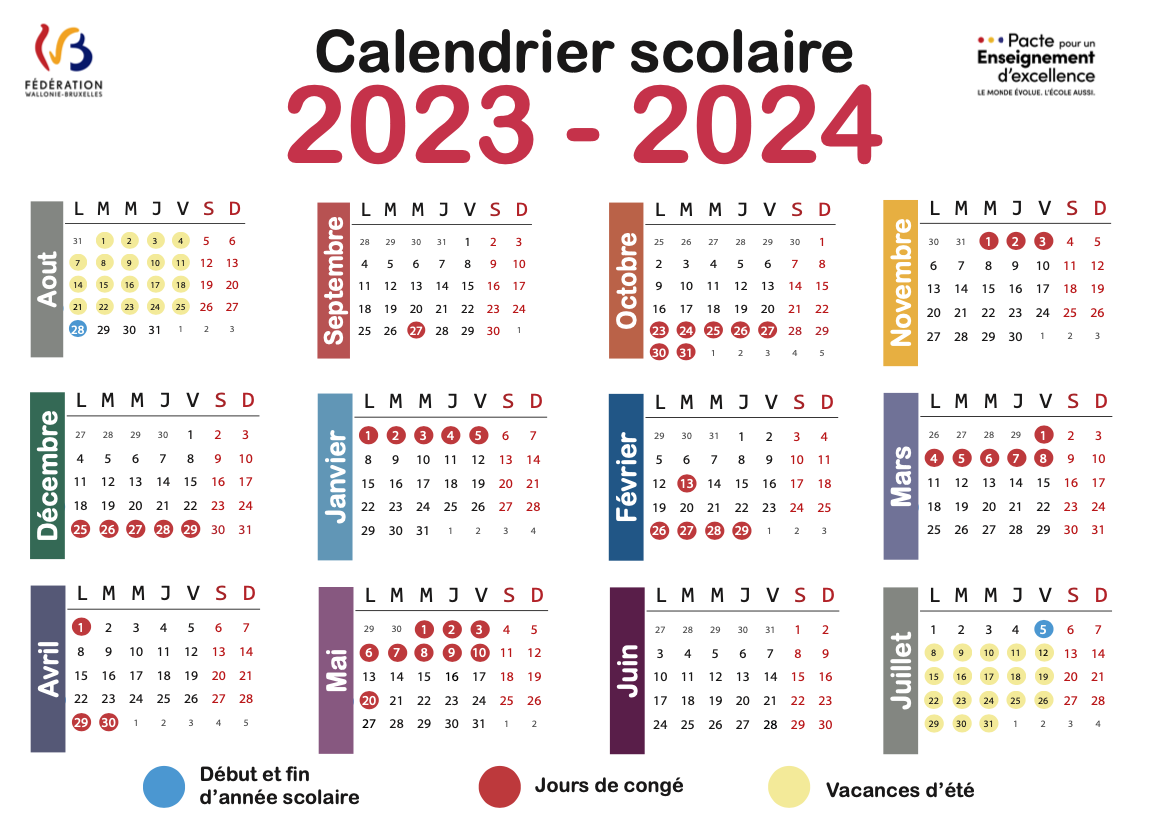 Calendrier scolaire 2023 2024